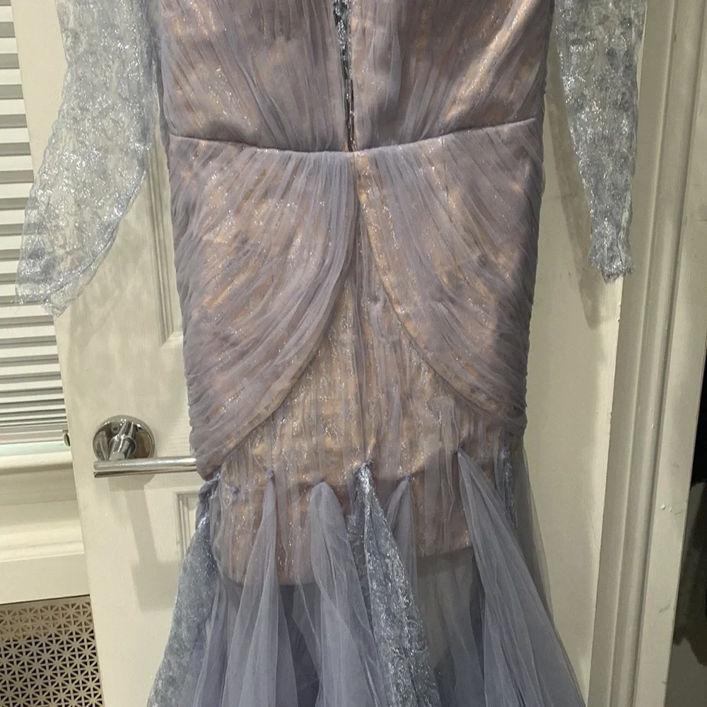 Tarik Ediz 96043 Illusion Long Sleeve Lace Bodice Tulle Mermaid Gown - Picture 7 of 12